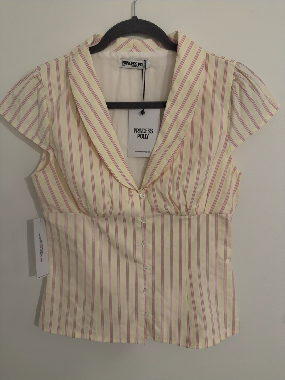 NWT Princess Polly Ellis Island Pink Stripe Collared Top US 6 Coastal Preppy - Picture 3 of 10